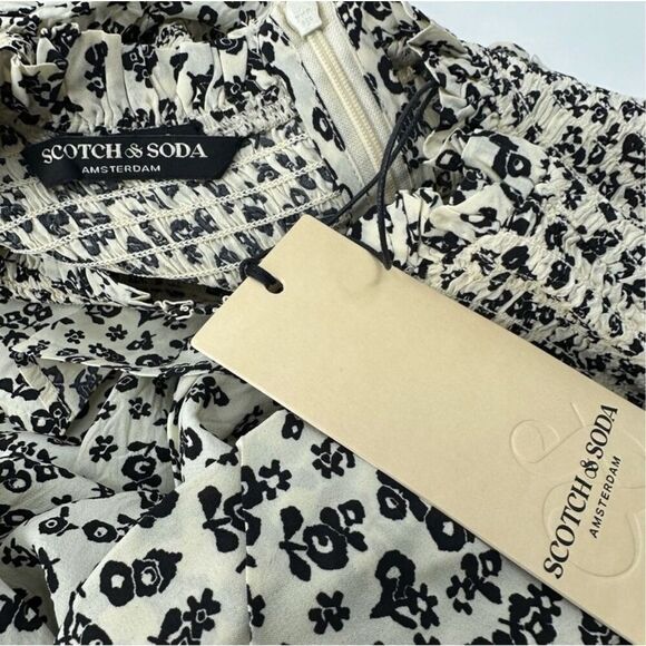 Scotch & Soda Smocked Frill Short Flowy Mini Dress Size M NWT - Picture 11 of 14